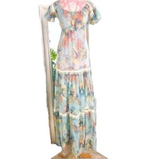 Vintage 70's Floral Maxi Dress Prairie Festival Hippie Size 9 Med Boho Stretch