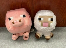 Minecraft Sheep & Pig Beanbag Stuffed Plush Lot Farm Animals Pink White Lamb