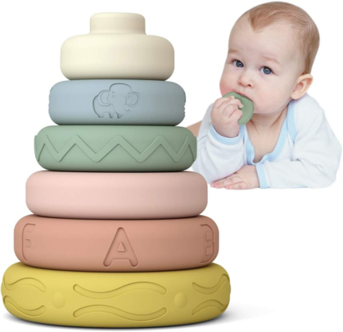 6 PCS Baby Stacking & Nesting Toys, Soft Stacking Blocks Ring Stacker, Baby Sens