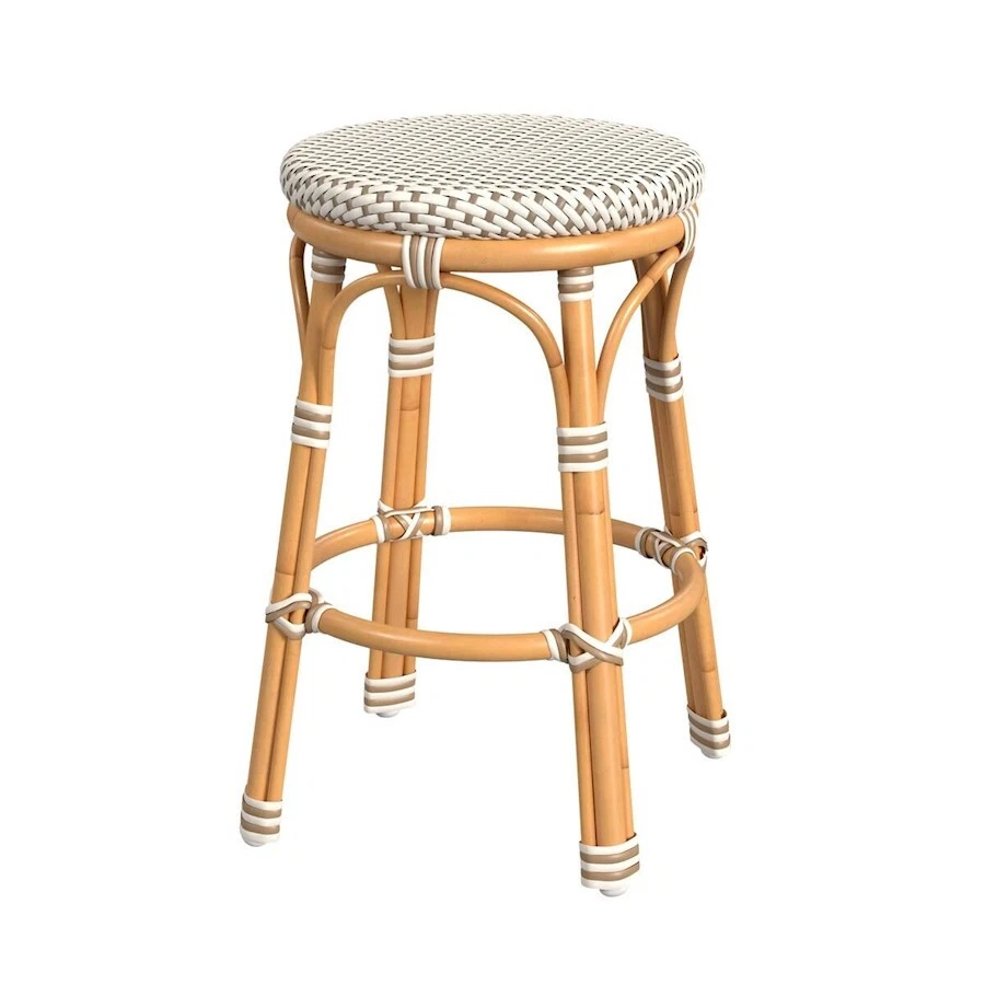 Butler Tobias Outdoor Rattan Metal Counter Stool Beige White