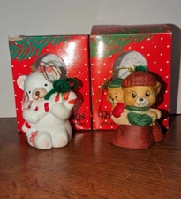 Ring-a-lings Ceramic Bell Ornaments Bears Caring Critter Lot of 2 1980 Christmas