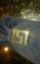 Versace jeans couture black dress with gold greek key brooch adjuster