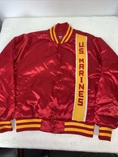 VTG US Marines Jacket Men Medium Red Yellow Chalkline Satin Bomber Swingster 80s