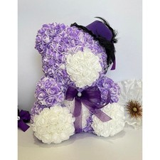 Large Adorable Rose Bear With Purple Hat
