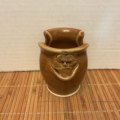 vintage Ceramic Studio Pottery Sponge Holder Brown With Face 