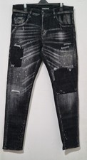 Image of 883 POLICE Deniro Men's Black Stretchy Distressed Slim Fit Denim Jeans - Size 32