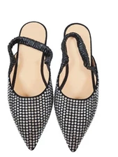 J.Crew Crystal Slingback Mules BD447 Black Suede Flats EU 39.5 US 9