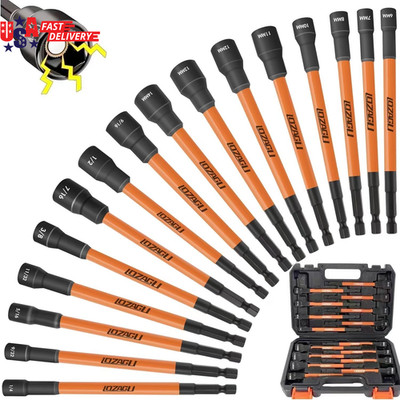 16Pcs Long Magnetic Nut Driver Set for Impact Drill | 6 Inch Long Nut Driver Set