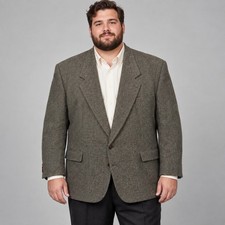 Jerry Leonard Mens Grey Herringbone Wool Blazer Sport Coat Big and Tall USA Made