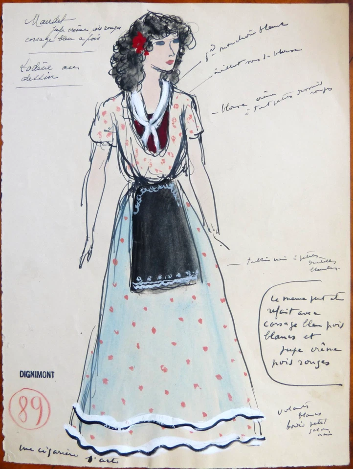 Dessin de André DIGNIMONT (1891-1965) costume opéra CARMEN cigare - Photo 1/3