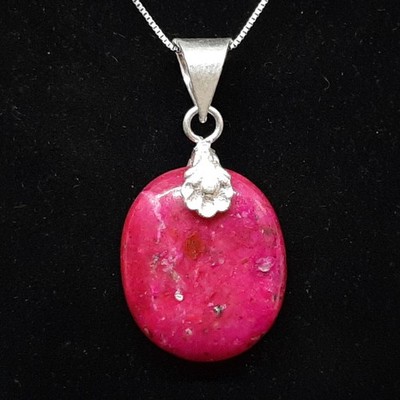 GROSSER 9,78ctw Himbeer Rhodonit 925 Sterling Silber Anhänger 6,3g