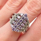 925 Sterling Silver Vintage Real Marcasite & Purple C Z Ring Size 7
