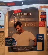 Men's Hanes Premium Original Fit 6 Tagless Crew T-Shirts -White Size M NWT