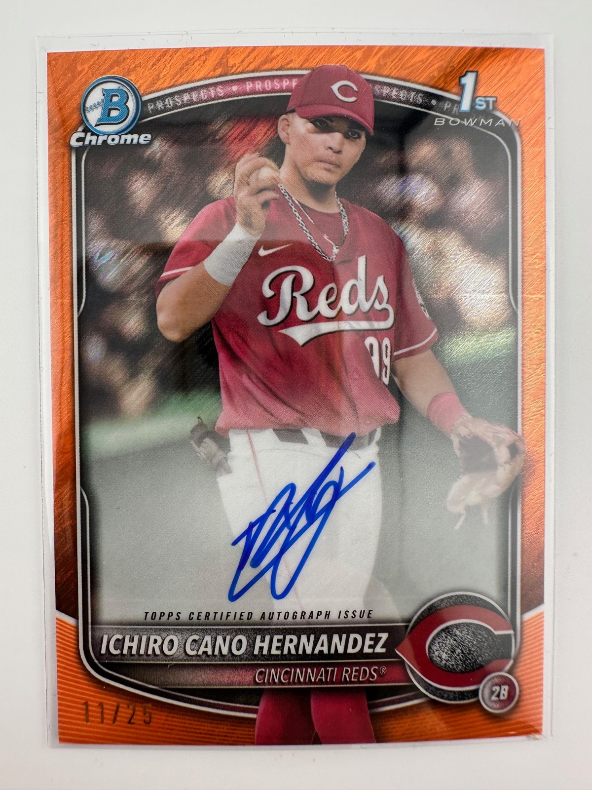 2025 Bowman Ichiro Cano Hernandez Orange Shimmer Auto /25 Chrome 1st Reds