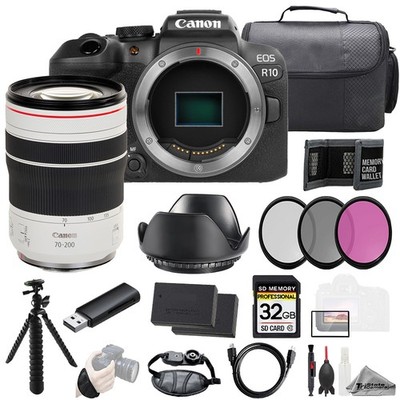 Canon EOS R10 + RF 70-200mm f/4L IS USM Lens+32GB+Ext Bat+3PC Filter-Kit