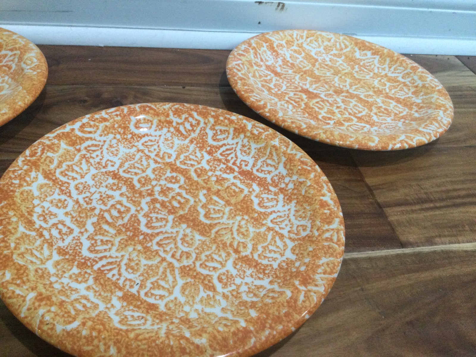 12pc  Tre Ci Italy orange BATIK service for 4 cup plates pasta bowls exc