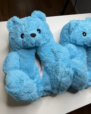 Blue Bear Faux Fur Slip-On Slippers Unisex Kids Winter Comfort
