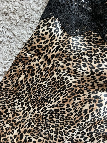 Victoria's Secret Schlupfkleid Medium Leopardenmuster Spitze Mini Satin Negligee Y2K - Bild 6 von 6