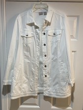 Chico's Elongated Denim Jacket LS Alabaster No Stain Button Jacket, 2 12/14 NWT