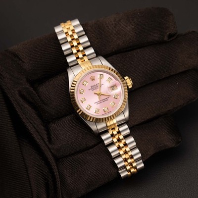 Rolex Datejust 69173 Two-Tone Jubilee Watch 26mm Pink Diamond Dial