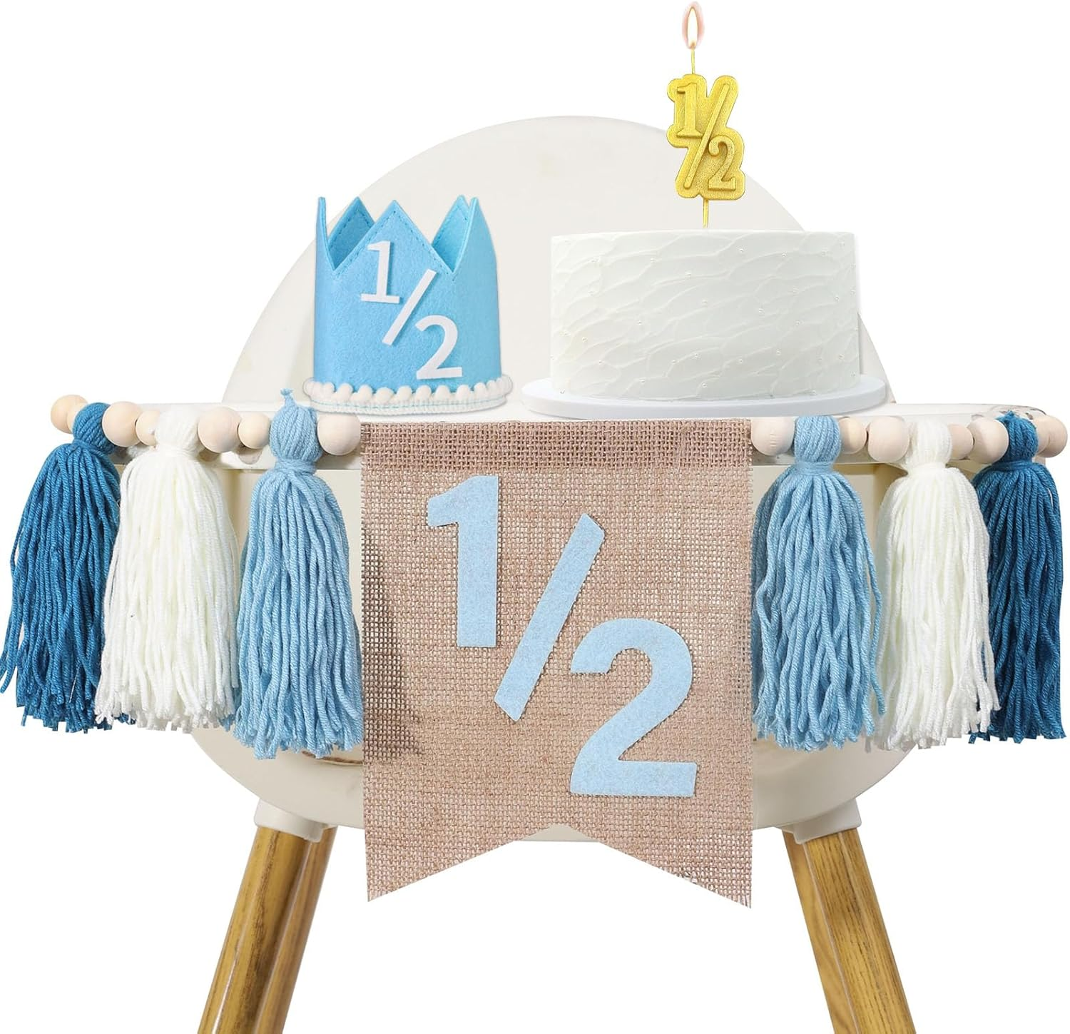 6 Month Half Birthday Boy Decorations with High Chair Banner & Tassel Garland