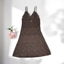 Brown Flower Lace Sheer Mini Slip Dress Lingerie Coquette Romantic Sleepwear S