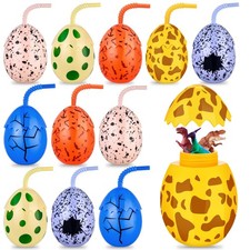 12 Pcs Kids Dinosaur Party Favor Cups w/ Lids & Straws, 10 oz Egg Design