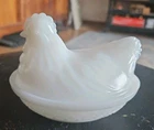 Vintage Milk Glass Hen on Nest Hazel Atlas 1950s MCM Mini Covered Dish Chicken