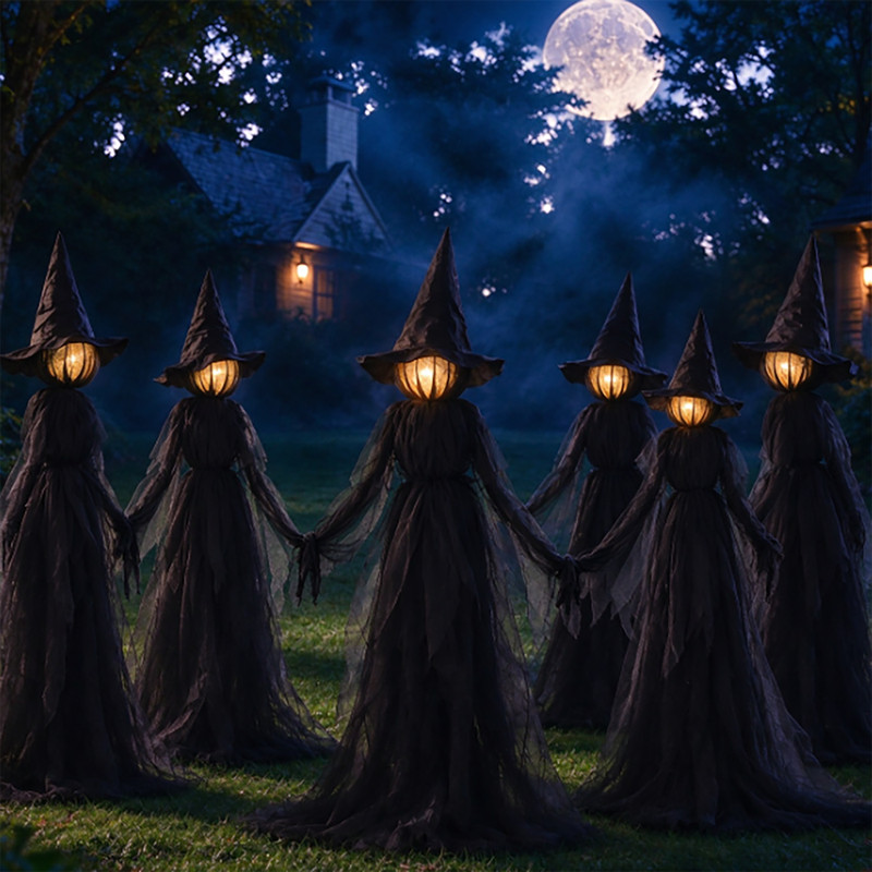 3/6 PCS Halloween Witch Stakes Light Up Holding Hands Witches Outdoor Yard Decor