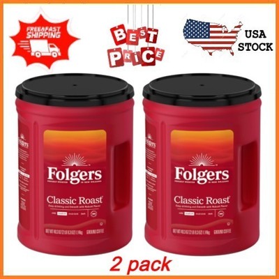 2 pack Folgers Classic Roast Ground Coffee, Medium Roast, 40.3 oz FREESHIPPING