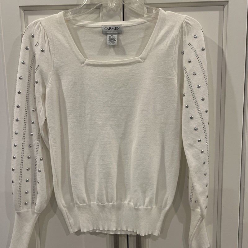 Carmen Marc Valvo Women's White Embellished Knit Square Neck Top Size XS