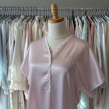 vintage Christian Dior blush pink satin sleep dress nightgown monogram lace trim