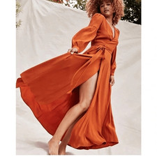 Christy Dawn The Bergen Wrap Dress in Rust Orange Small