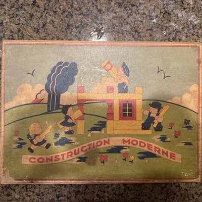 Construction Moderne Vintage Building Set Early 1900 s French Wooden Blocks Case