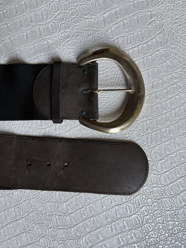 Cinturón corsé Express de colección para mujer mediano/grande negro elástico cuero marrón latón Foto 2 de 4