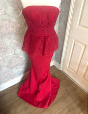 Sherri Hill Red Strapless Lace Sequin Peplum Ball Gown Prom Dress UK 6 US 2 BNWT