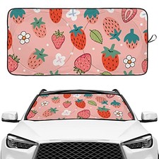 Windshield Sunshade for Car SUV Truck Cute Pink Berries Strawberry Girly Fresh