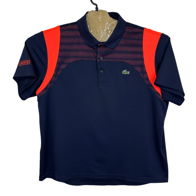 Lacoste Sport Poloshirt Herren Large Blau Rot Kurzarm Regular Tennis Golf