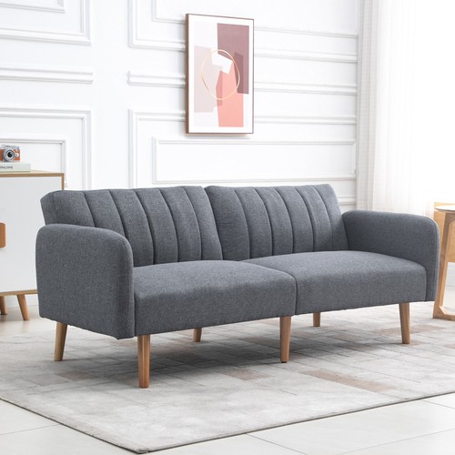 3 Seater sofa bed Sofa Couch w/ Adjustable Backrest Linen for Guest Room Grey - Picture 1 of 11