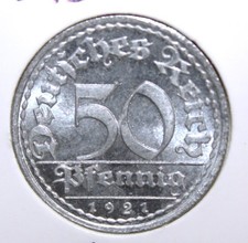 A9 - Germany 50 Pfennig 1921-A Brilliant Unc. Aluminum Coin - Weimar Republic