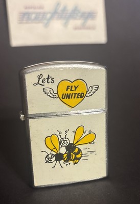 Vtg “Let’s Fly United” Cigarette Lighter Funny Bee Sex Funny Bees Comic  RARE