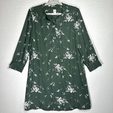 Gap Floral Dress S Emerald Dark Green Flower Print Buttons Missing Belt New