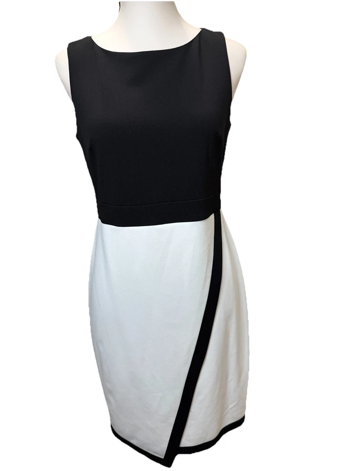 Vestido asimétrico blanco y negro sin mangas DKNY para mujer talla 6 Foto 2 de 4