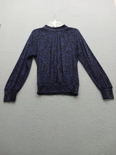 Allison Joy Women Pullover Blouse Size S Blue Animal Print Long Sleeve