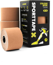 SPORTTAPE Kinesiology Tape 5cm x 5m Roll Beige Kinetic Physio Tape 3 Rolls 0.93 per metre