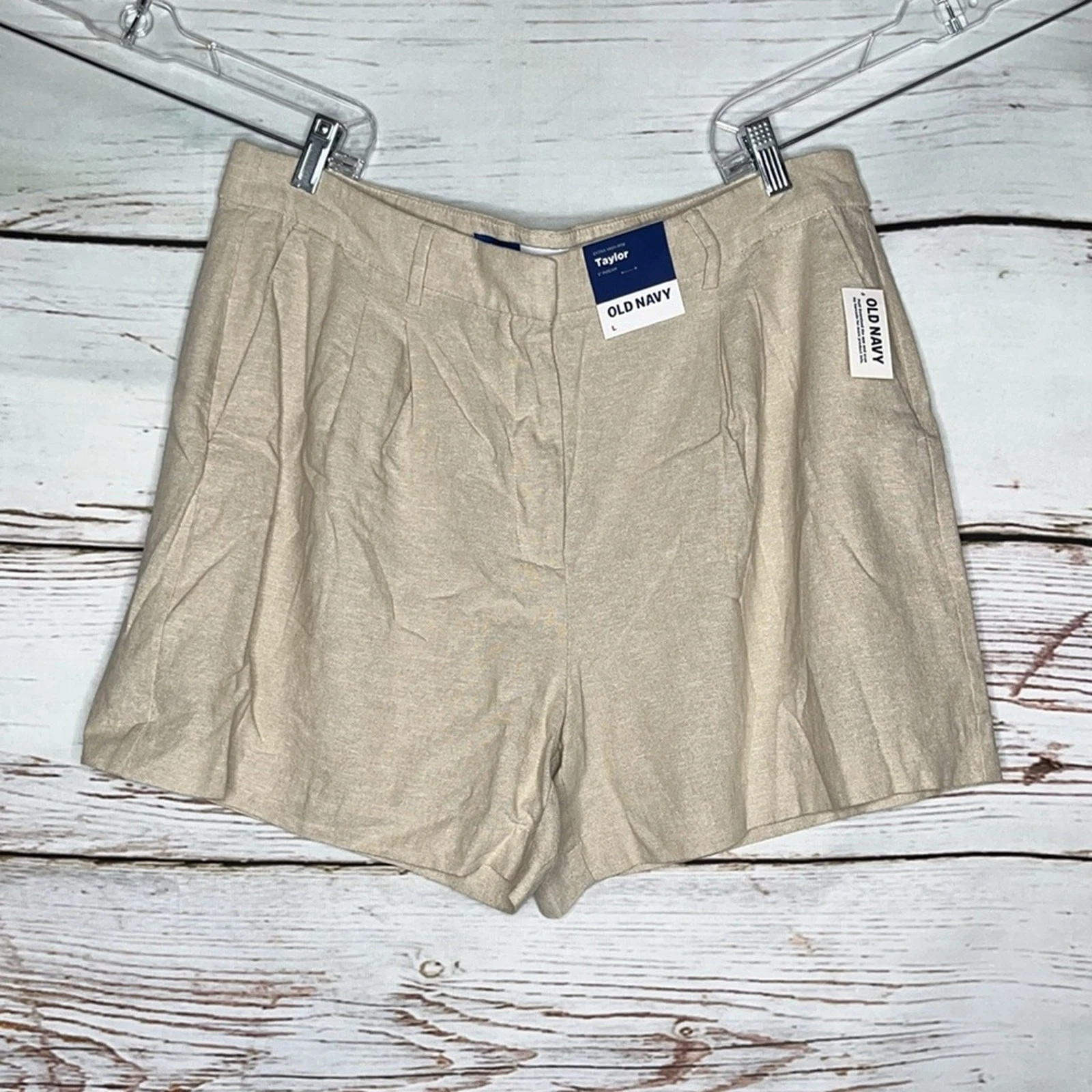 Old Navy NWT L Flax Extra High-Rise Linen Blend Adjustable Waist Taylor Shorts