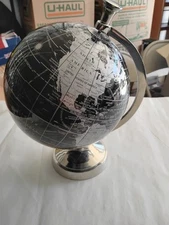 Vintage Black And Chrome Desk Globe circa 1980s 