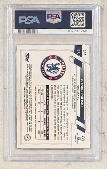 2022-23 Topps Chrome UEFA CC #144 Christian Pulisic Orange 07/25 PSA 10 - Image 2 of 2