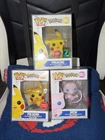 Pokemon Funko Pop! Lot Of 3 - Pikachu Diamond, Flocked And Mew With Protectors
