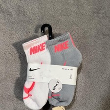 Nike Socks Kids White Gray Pink Ankle Cushioned 6 Pack YTH 10C-3Y